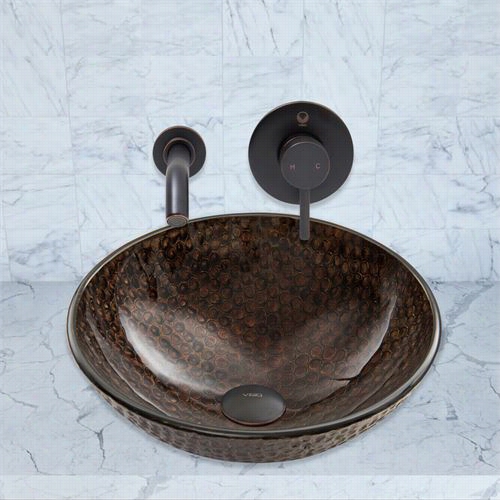 Vigo Vgt987 Copper Shield Glass Vessel Sink And Olus Wall Mount Fuacet Set In Antique Rubbed Bronze