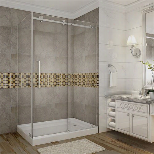 Aston Sen976-ttr 48"" X 35"" X 77-1/2"" Completely Farmelesss Liding Shower Door Enclosure With Base, Rgiht Drain