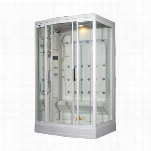 Aston Za 219-l 52"" X 39"" X 85"" Steam Shower Enxlosure With 24 Body Jets  In White And Left Rdain