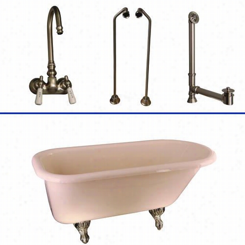 Barclay Tkadtr60-bbn4 60"" Double Acrylic Roll Head Bisque Bathtub Kit In Brushed Nickel With Porcelain Lever Handles