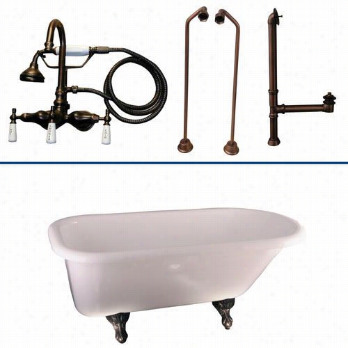 Barclay Tkadtr60-worb1 60"" Doublle Acrylic Roll Top White Bathtub Kit In Oiil Rubbed Bronze Wit H Handshower