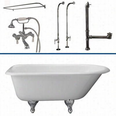Barclay Tkctrn54 54"" Cast Ieont Ub Kit With Porcelain Lever Handles Tub Filler And 48"" Rectangular D Sh Ower Rod