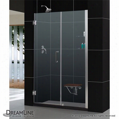 Dreamline Shdr-20537210cs Unidoor 53"" - 54"" F Rameles Shinged Shower Door With 30"q&uot; Side Pane L And Shelves