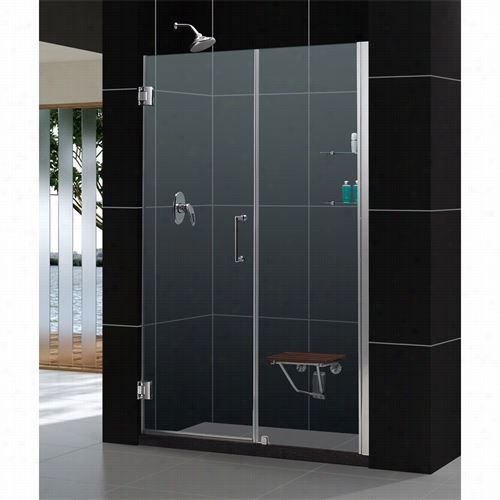 Dreamlin E Shdr-2054710cs Unidoor Frameless 54"" - 55"" Adjustable Shower Door With Glass Shelves