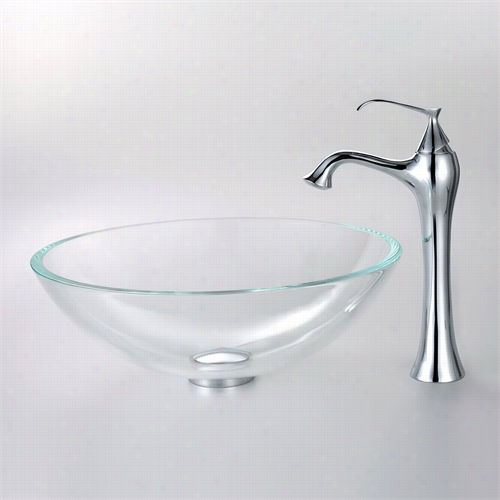 Kraus C-gv-100-12mm-15000ch Crystal Cler Glass  Vessel  Sink And Ventus Faucet In Chrome