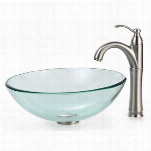 Kraus C-gv-101-12mm-1005sn Clear Glass Vessle Sink And Riviera Faucet In Satin Nickel