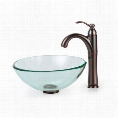 Kraus C-gv-101-14-12mm_1005orb 14"" Clear Glass Vessel Sink And Riviera Fqucet In Oil Rubbed Bronze