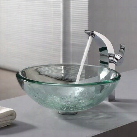 Kra Us C-gv-101-19mm-13700ch 17&quuot;" Clear Glass Vessel Sink And Illusi Faucet In Chrome