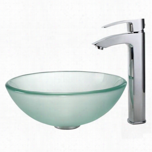 Kraus C-gv-101fr-14-12mm-1810ch Frosted 14"" Glass Vessel Sink And Visio Batthroom Faucet Chrome