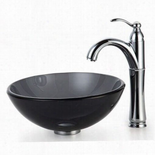 Kraus C-gv-140-14-12mm-1005ch 14"" Clear Black Gass Vessel Sink And Riviera Faucet I N Chrome