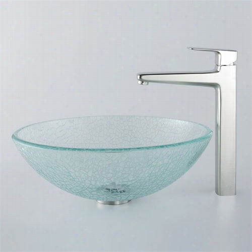 Kraus C-gv-500-12mm-15500bn Broken Glass Vessel Sink And Virtus Faucet In Brushed Nickell