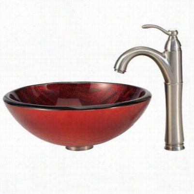 Kraus C-gv-692-19mm-1005sn Charon Glass Vessel Sink In Copper With Sat1n Nickel Riviera Faucet