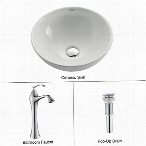 Kraus C-kcv-141-15000ch Whtie Round Ceramic Sink And Ventus Faucet In Chrome