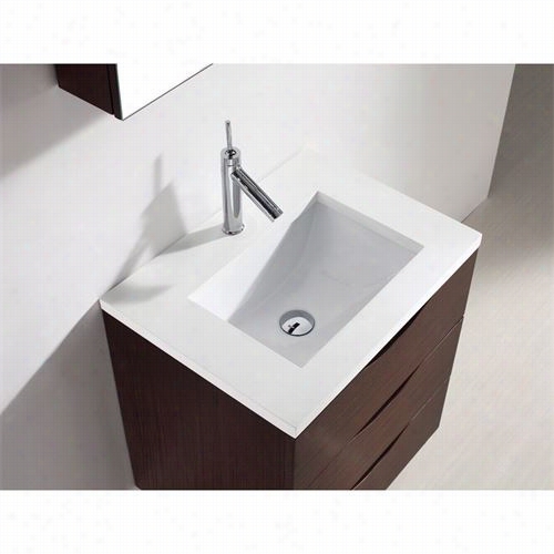 Madeli B100-24-002-wa-qsa181-24130-wh Bolano 24"" Wall Hung Vanity In Walnut With White Qu Artzstone Top And 3 Faucet Holes No Bacsplash