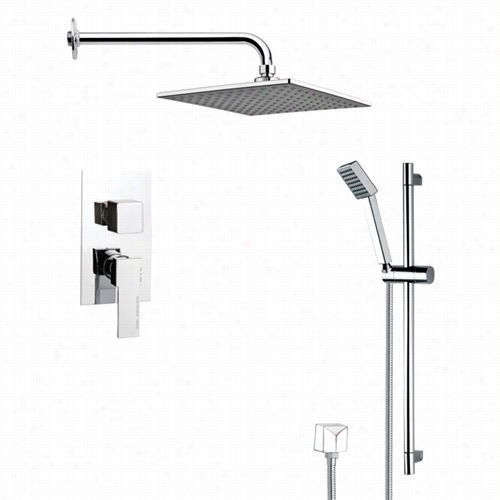 Remer By Nameek's  Sfr7109 Rendino Contemporary Square Hower Faucet In Chrome Witth Hand Shower And 27-1/6&uqot;"h Shower Slidebar