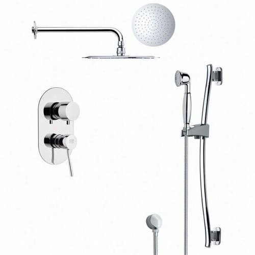 Remer By Nameek's Sfr7129 Rendino Modern Round Rain Shower Faucet In Chrome With Slide Rail And 4-2/7""w Diverter