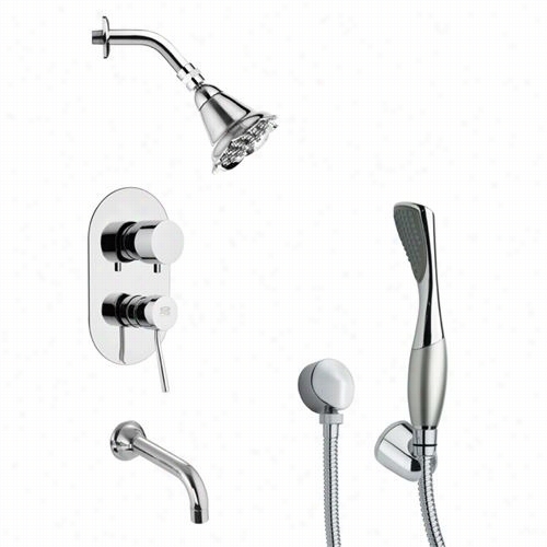 Remer By Nameek's Tsh4182 Tyga Modern Tub Annd Shower Faucet In Chhrome With Hannd Shower  And 4""w Shower Head