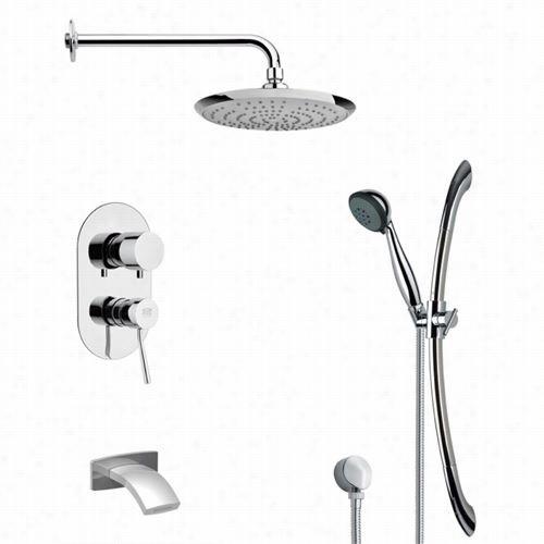 Remer Through  Nameek's Tsr9161 Galiano Rround Tub And Rain Shower Faucet In Chrome With Handheld Shower And 4""w Handheld