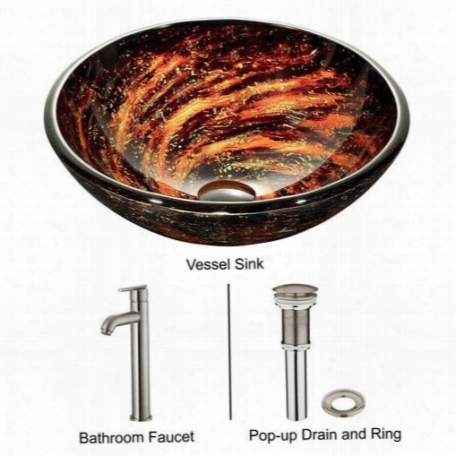 Vigo Vgt612 Northern Lights Vessel Sink In Brown With Brushhed Nickel Faucet