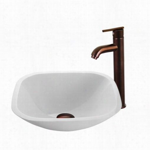 Vigo Vgt206 Square Shaped Phoenix Sto Ne Glass Vessel Sink In White With Oi Lrubbed Bronze Faucet