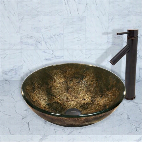 Vigo Vgt522 Sintra Glass Vessel Dig And Dior Faucet Set In Antique Rubbed Bronze