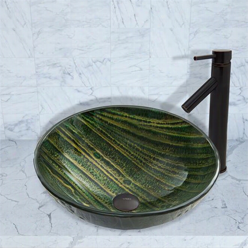 Vigo Vgt634 Green Asteroid Glass Vessel Sink Anddioor Faucet Flow In Antique Rubbed Bronnze