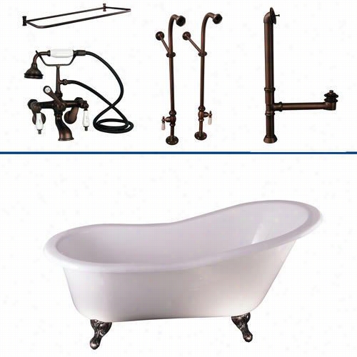 Barclay Tkctsn67 67"&;quot; Cast Iron No Holes Slippe Rbathtub Kit In White With Porcelain Lever Handle And Rectangular D Shower Rod