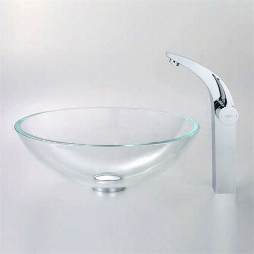 Kraus  C-gv-100-12mm-14700ch Cryystal Clear Glass Vessel Sink And Illsuio Faucet In  Chrome