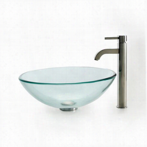 Kraus C-gv-1101-12mm-1007sn Lcear Glass Vessel Sink And Ramus Faucet In Satin Nickel