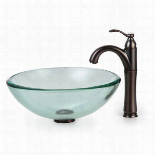 Kraus C-gv-101-19mm-1005orb 17"" Clear Glass Vessel Sink And Riviera Faucet In Oil Rubbed Bronze