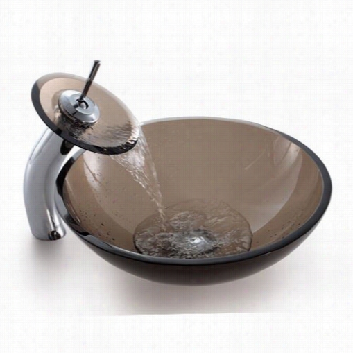 Kraus C-gv-103-12mm-10ch Cldar Brown Glass Vessel Sink And Waterfall Faucet In Chrome