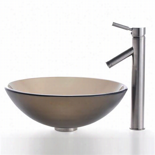 Kraus C-gv-130fr-1m2m-1002sn Froosted Br Own Glass Vessel Sink And Sjeven Faucet In Satin Nickel