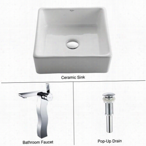 Kraus C-kcv-120-14600ch Whitee Square Ceramic Sink And Sous Faucet In Chrome