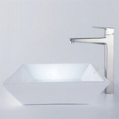 Kraus C-kcv-125-15050bn 16-4/5&auot;"l White Square Ceramic Sink And Virtus Fauce T In Brushed Nickel