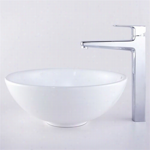 Kraus C-kcv-1r1-15500ch 16""d White Round Ceramic Sink And Virtus Faucet In Chrome