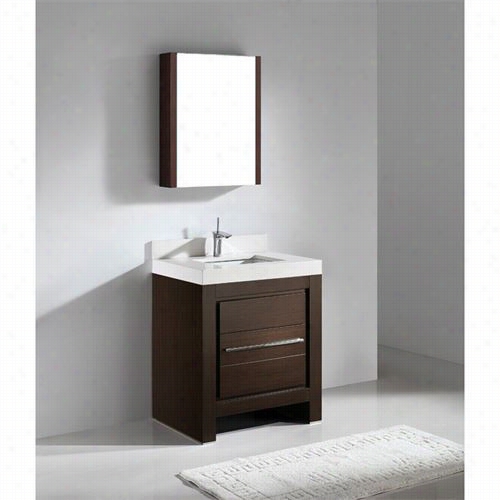 Madeli B999-30-001-wa-xtu2220-30-130-wh Vicenza 30"" Bathroom Vanity In Walnut With Glossy White Solid Surface Xstone Top, 3  Faucet Holes And Overlfow Basin