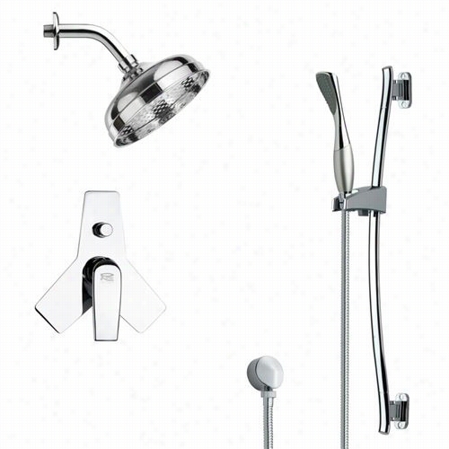 Remer By Nameek's Sfr7186 Rendino Sleek  Rain Shower Faucet In Chrome With Hand Shower And 30""h Shower Slidebar