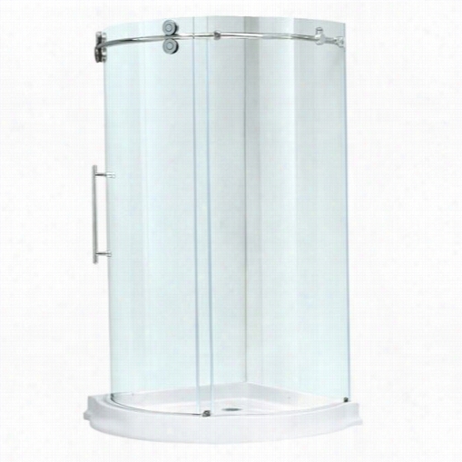 Vigo Vg6031chcl36wl 36"" X 36"" Frameless Round 5/16"" Learr/chrome Shower Enclosure Left Sided Door Wwith White Base