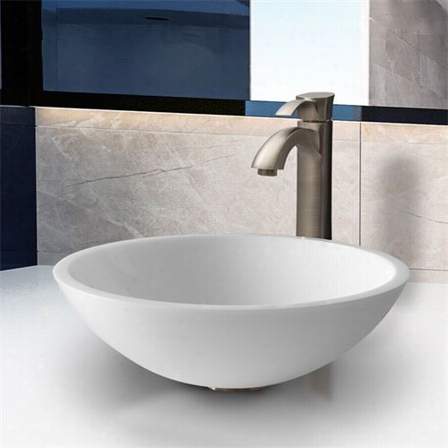 Vigo Vgt209  Flat Edged White Pjoenix Stonw  Glass Vessel Sink With Brushed Nickel Faucet