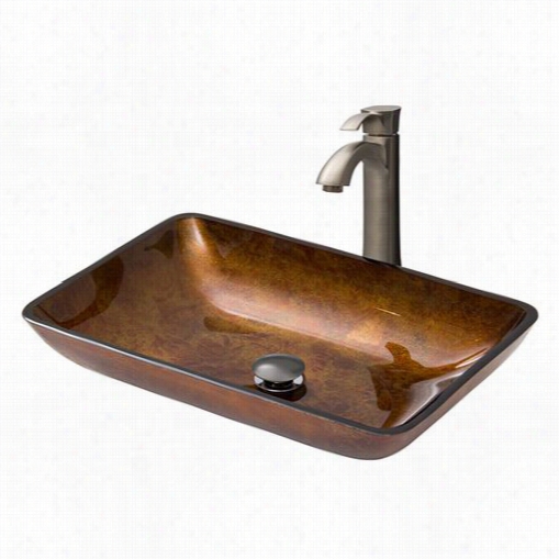 Vigo Vgt315 Rectangular Russet Glass Vessel Sink And Otis Afucet St In Brushed Nickel