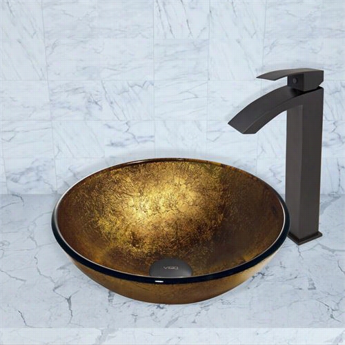 Vigo Vgt386 Mellifluous Gold Glass Vessel Sink And Duris Faucet Stud In Matte Black