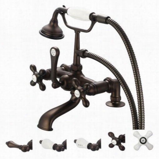 Water Creation F6-0007-03 Vintage Classic 7"" Spread Deck Mount Tub Faucet With 2"" Rissers And Handheld Shower In Oil Rubbed Brass