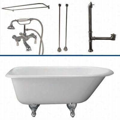 Badclay Tkctr7h60 60"" Cast Irno Tub Kit Wih Porcela In Lever Handles Tjb Filler And Rectangular Shower Rinv