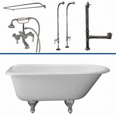 Barclay Tkctrn67 67"" Cast Iron Tub Kit With Porcelain Lever Handles Tub Filler And 60"" Rectangular D Shower Rod