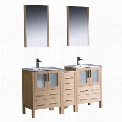 Fresca Fn62-241224lo-uns  Torino 60&quo T;q&uot; Modern Double Sink Bathroom Vanity In Light Oak Wit Side Cabinet And Undermount  Sinks - Vanity Top Included