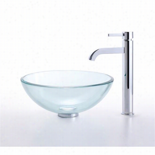 Kraus C-gv-101-14-12mm-1007ch 41"" Clear Glass Vessel Sink And Ramus Faudet In Chrome