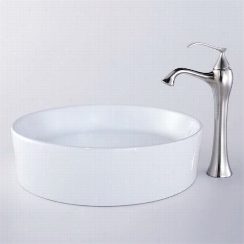 Kraus C-kcv-140-15000bn 17-2/33""d White Roun Dceramic Depress And Ventus  Faucet In Brushed Nickel