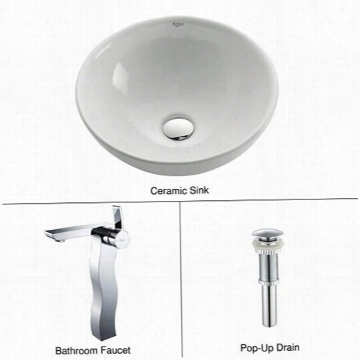 Kraus C-kcv-141-14600ch White Round Ceramic Sink And Sonnus Faucet Inn Chrome