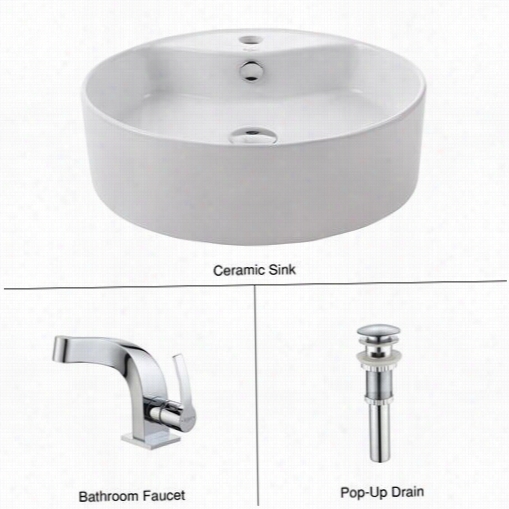 Kraus C-kcv-142-15101ch White Round Ceramic Sink And Typhon Faucet In Chrome