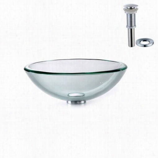 Kraus Gv-101-19mm-ch Clear 19mm Gass Vessel Sink With Pop Up Rdain And Mounting Ring In Chro Me